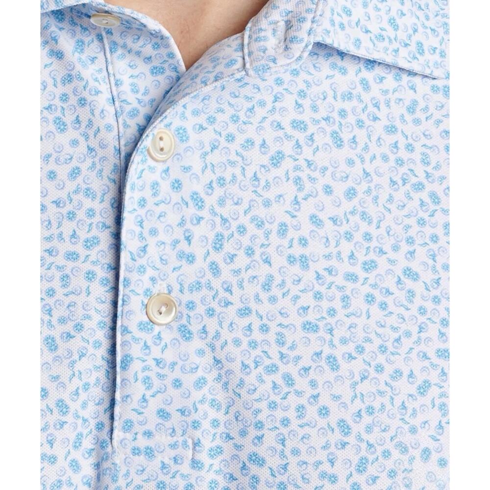 Peter Millar Men's White Cara Cara Textured Performance Crown Sport Polo Shirt - Picture 4 of 5